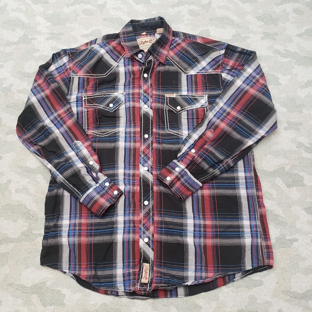 Rafter Shirt Mens Large Black Pockets Pearl Snap Long Sleeve‎
